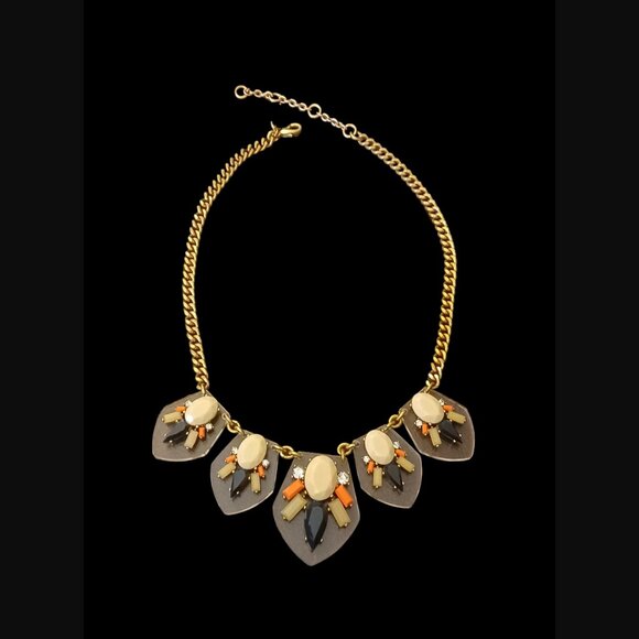 J.crew Gold Tone Acrylic Stone Clear Shield Chunky Statement Collar Necklace - Picture 6 of 9